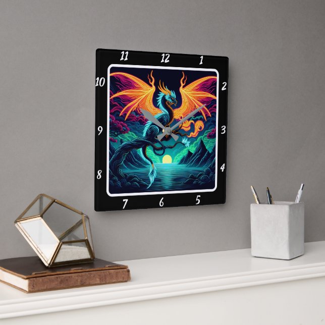 Reloj Cuadrado Eternal Blaze Neon Dragon (Oficina)
