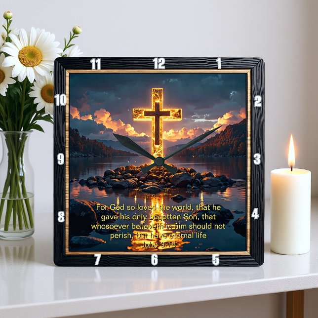 Reloj Cuadrado Eternal Promise The Cross Water Shore John 3:16  (Subido por el creador)
