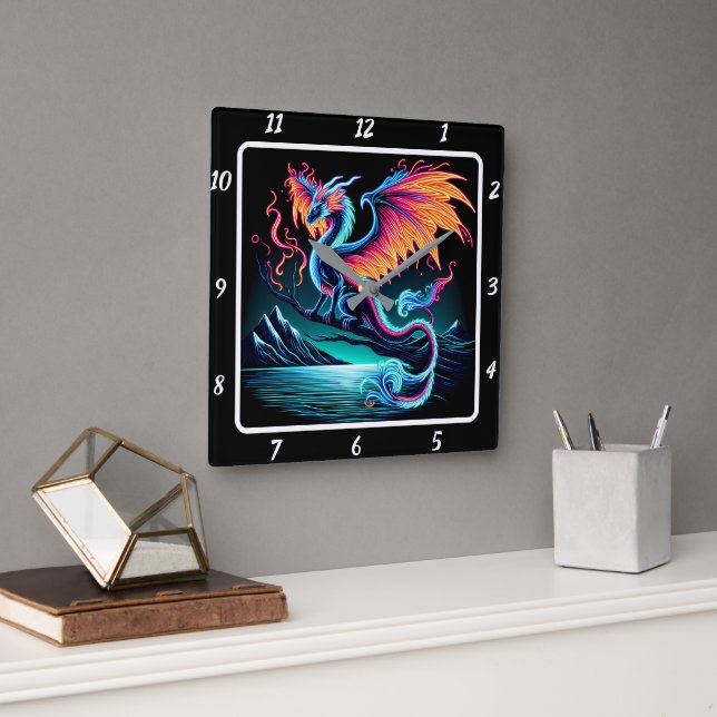 Reloj Cuadrado Eterno Bright Neon Dragon (Oficina)