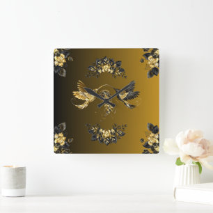 Reloj Cuadrado Ethereal Unison: Arte gráfico negro y dorado