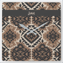 Reloj Cuadrado Ethnic Tribal Mudcloth Black & Tan