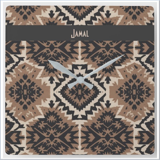 Reloj Cuadrado Ethnic Tribal Mudcloth Black & Tan (Subido por el creador)