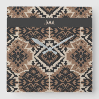 Reloj Cuadrado Ethnic Tribal Mudcloth Black & Tan