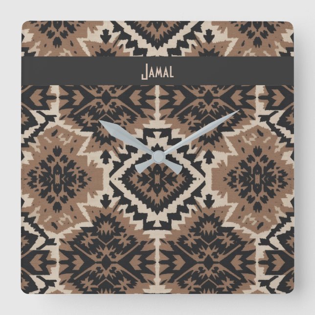 Reloj Cuadrado Ethnic Tribal Mudcloth Black & Tan (Anverso)