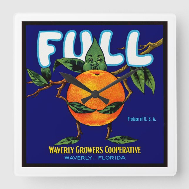 Reloj Cuadrado Etiqueta completa - Naranja (Anverso)