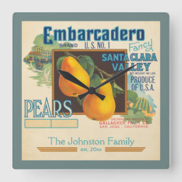 Reloj Cuadrado Etiqueta de fruta de cosecha de vintage Nombre de