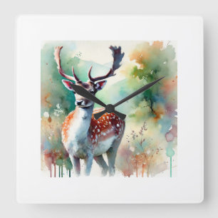 Reloj Cuadrado European Fallow Deer Watercolor Painting 151024ARE
