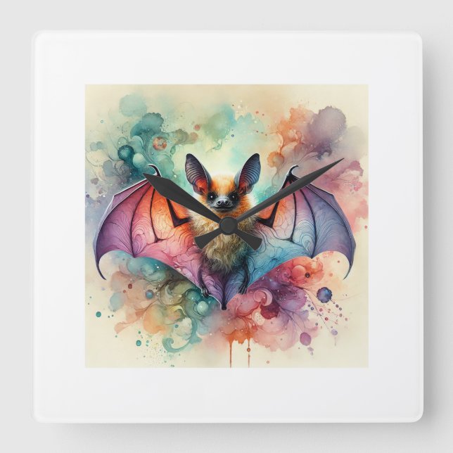 Reloj Cuadrado European serotine bat 131024AREF133 - Watercolor (Anverso)