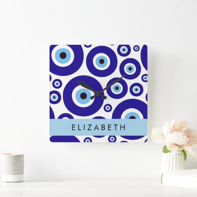 Reloj Cuadrado Evil Eye, Greek Eye, Turkish Eye, Mati, Your Name (Hogar)