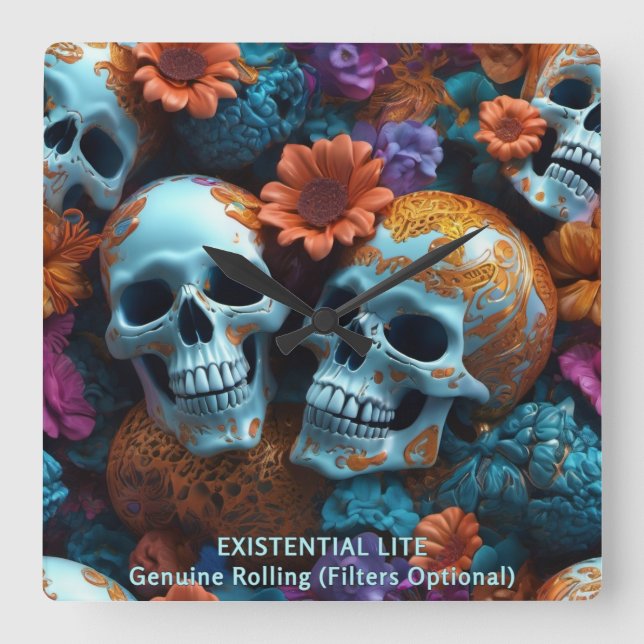 Reloj Cuadrado EXISTENCIAL LITE Memento Mori Lovers Skulls (Anverso)