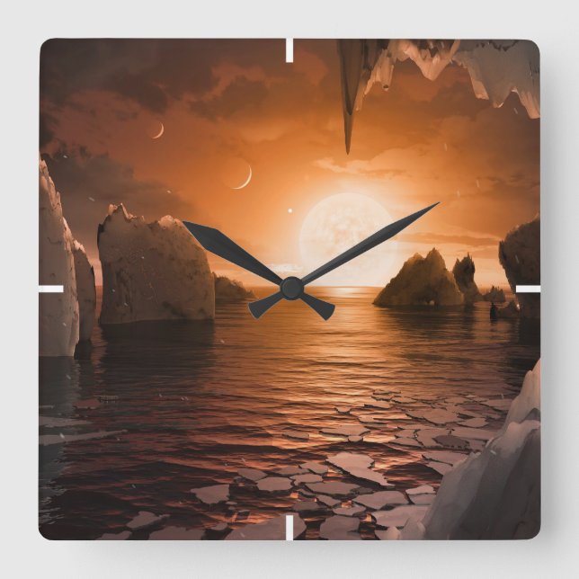 Reloj Cuadrado Exoplanet Trappist-1f Desde Su Lado De La Noche De (Anverso)