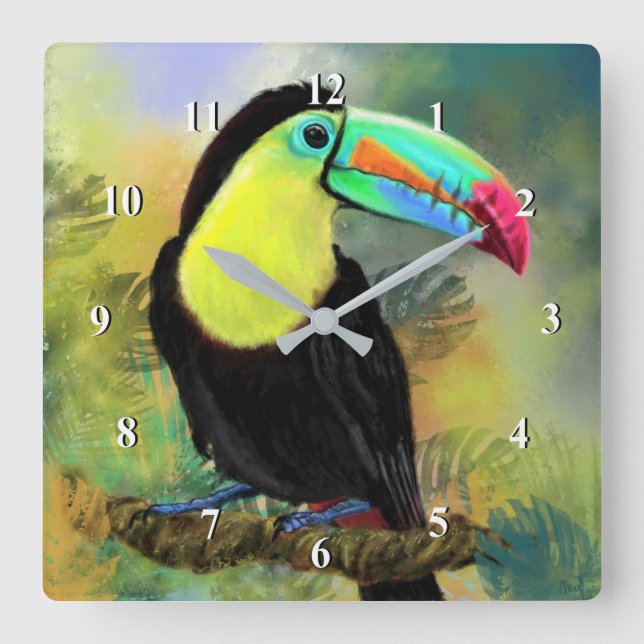 Reloj Cuadrado Exotic Tropical Toco Wall Clock Toucan Bird (Anverso)