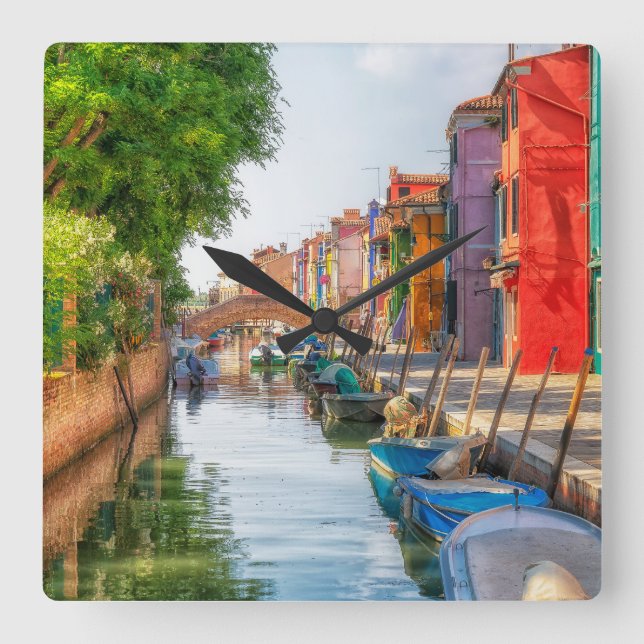 Reloj Cuadrado Explora el Encanto Vibrante de Burano (Anverso)