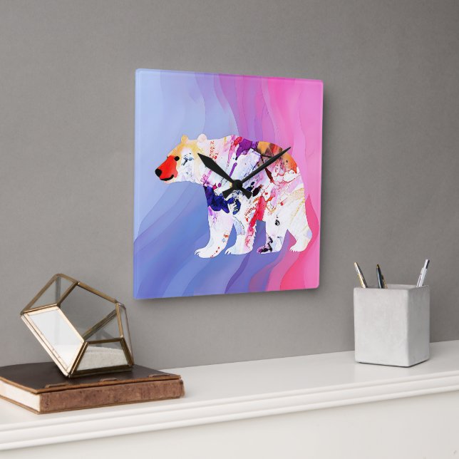 Reloj Cuadrado Explorador Ártico Pastel en Acuarela       (Oficina)