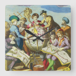 Reloj Cuadrado Exploradores vintage con mapa de globo antiguo, 15