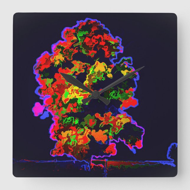 Reloj Cuadrado Explosión de árbol neón (Anverso)
