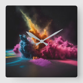 Reloj Cuadrado Explosión en polvo de arcoiris sobre negro