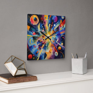 Reloj Cuadrado Explosión Geométrica Cósmica Abstracta