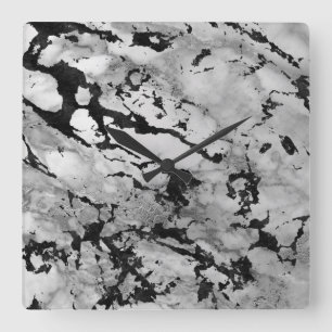 Reloj Cuadrado Extracto negro de plata gris blanco de mármol de