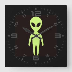 Reloj Cuadrado Extraterrestrial Alien Little Green Man Black