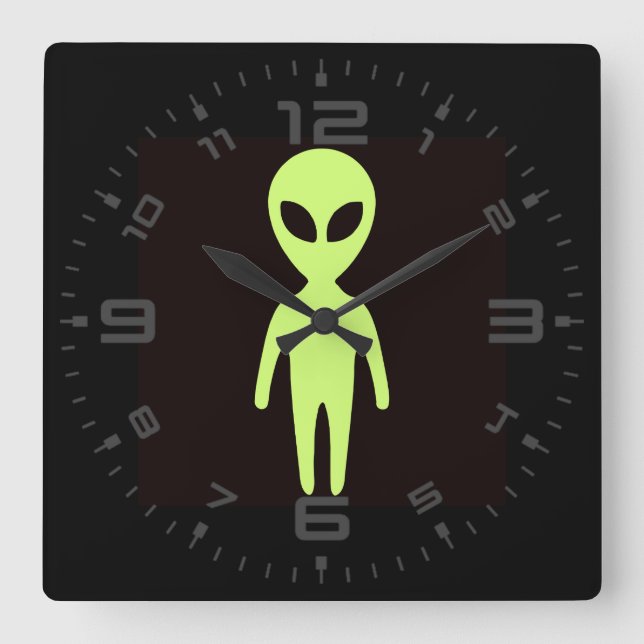 Reloj Cuadrado Extraterrestrial Alien Little Green Man Black (Anverso)