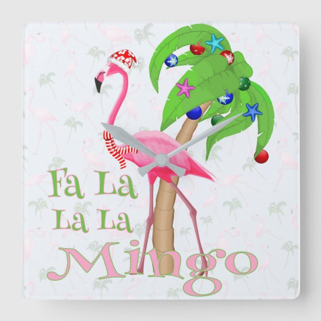 Reloj Cuadrado Fa La Flamingo Xmas (Anverso)
