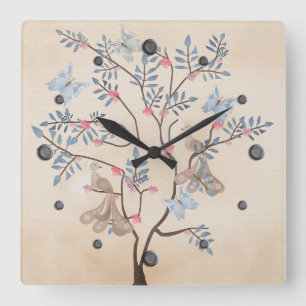 Reloj Cuadrado Fairy tree birds flor grunge retr