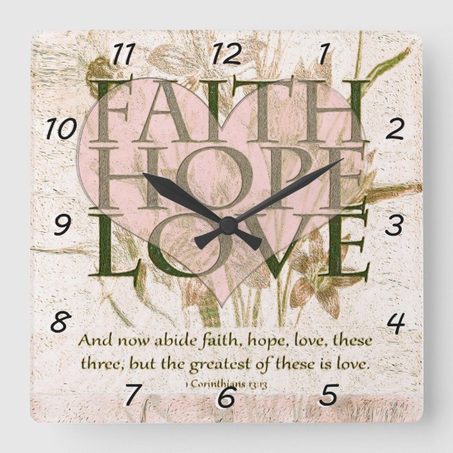 Reloj Cuadrado Faith, Hope and Love (Anverso)