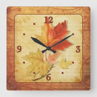 Reloj Cuadrado Fall Autumn Maples Leaves Wall Clock