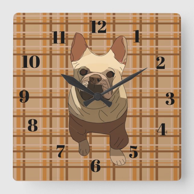 Reloj Cuadrado Fall Plaid French Bulldog (Anverso)