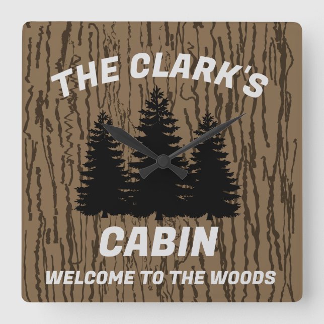 RELOJ CUADRADO FAMILIA CABIN PERSONALIZADO DE MADERA RÚSTICA RELO (Anverso)
