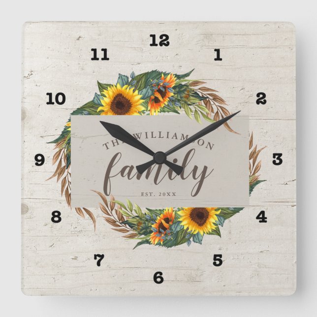 Reloj Cuadrado Familia Country Sunflowers Rusch Wood (Anverso)