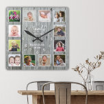 Reloj Cuadrado Familia de Collage de fotos 12 personalizada Mader<br><div class="desc">Crea tu propio reloj de pared de collage con 12 de tus fotos favoritas. NOTA: Por favor, suba tus fotos después de recortarlas a un tamaño cuadrado . Esto le ayudará a evitar cortar la cara en las esquinas. El reloj del fotograma te ayuda a valorar tus momentos especiales y...</div>
