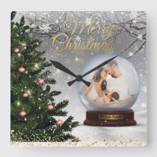 Reloj Cuadrado Familia de nombres de monograma de bola de nieve