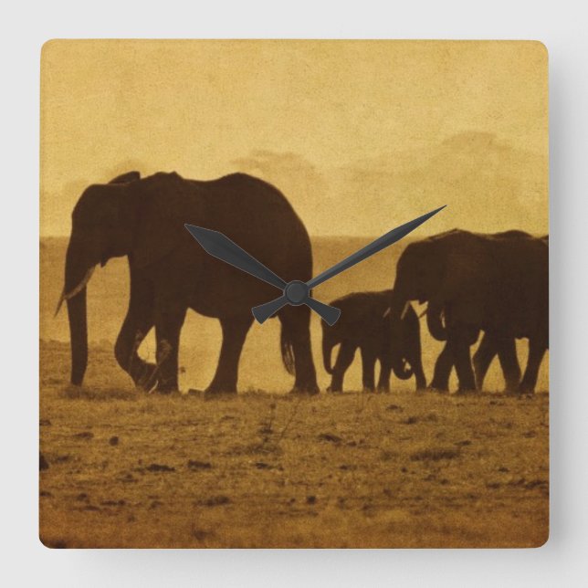 Reloj Cuadrado Familia del elefante (Anverso)