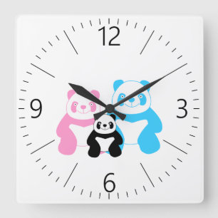 Reloj Cuadrado Familia divertida de panda