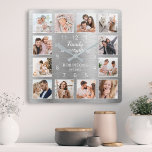 Reloj Cuadrado Familia es todo presupuesto Foto de familia Plata<br><div class="desc">Crea fácilmente tu propio reloj de pared de estilo moderno metálico plateado personalizado con tus fotos personalizados. El diseño también incluye una hermosa cita manuscrita: "La familia lo es todo". Para obtener los mejores resultados, recortar las imágenes a cuadrado - con el punto de enfoque en el centro - antes...</div>