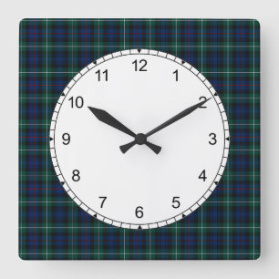 Reloj Cuadrado Familia Mackenzie Tartán Dark Green y Blue Plaid