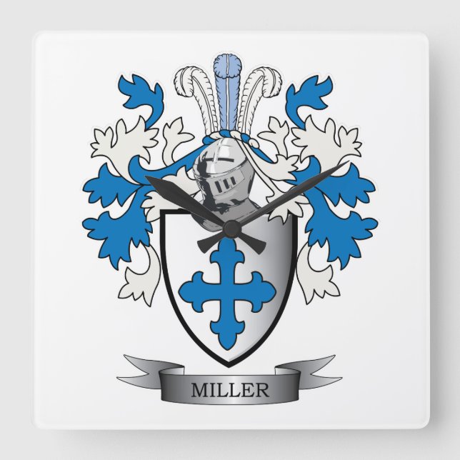 Reloj Cuadrado Familia Miller Crest Coat of Arms (Anverso)