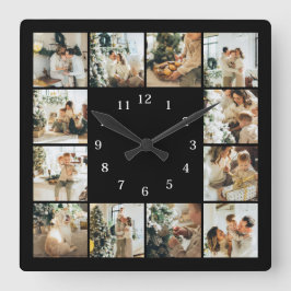 Reloj Cuadrado Familia moderna 12 Collages de fotos Black Keepsak