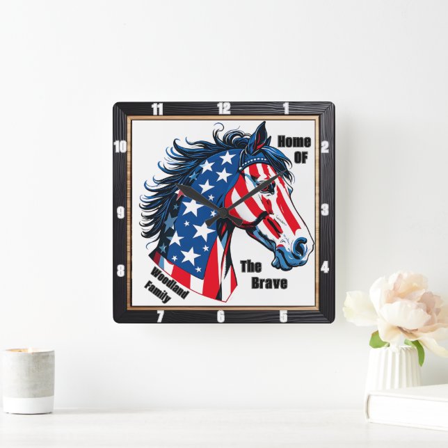 Reloj Cuadrado Familia Patriótica de Bandera Americana (Hogar)