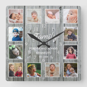 Reloj Cuadrado Familia Personalizado 12 Collage de fotos para sie
