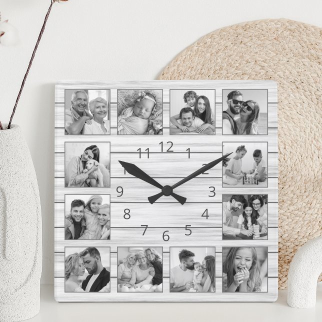 Reloj Cuadrado Familia personalizado Collage de fotos Blanco Eleg (Subido por el creador)