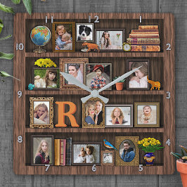 Reloj Cuadrado Family Photo Collage Antique Bookcase Personalized