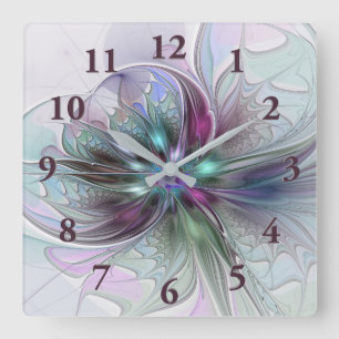 Reloj Cuadrado Fantasía abstracta moderna y colorida de flor frac