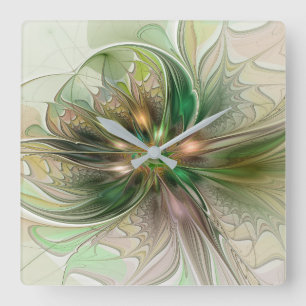 Reloj Cuadrado Fantasía abstracta moderna y colorida Flor fractal