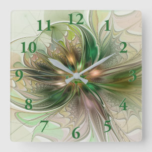 Reloj Cuadrado Fantasía abstracta moderna y colorida Flor fractal