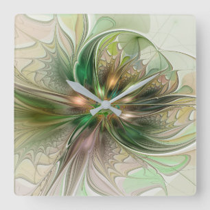 Reloj Cuadrado Fantasía abstracta moderna y colorida Flor fractal