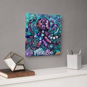 Reloj Cuadrado Fantasía de Octopus floral Verde azulada personali