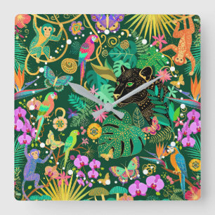 Reloj Cuadrado Fantasía Exótica Surrealista de la Jungla
